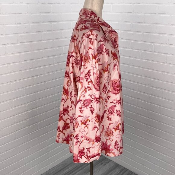 Chicos Blouse Women 4 20 2XLarge Pink Red Floral Classic No Iron Cotton Stretch - Picture 5 of 14